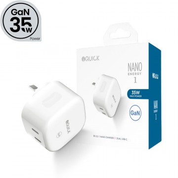 iQuick NANO Energy 1 35W USB-C Dual Ports Charging Adapter-White