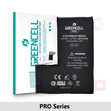 Greencell PRO Series- iPhone 15 Pro Replacement Battery with Adhesive Strips 3274mAh (TI chip -27546-A3 IC & Original Cell)